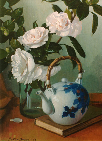 Fine Art by Peter Brown: Japanese Teapot with Camellias