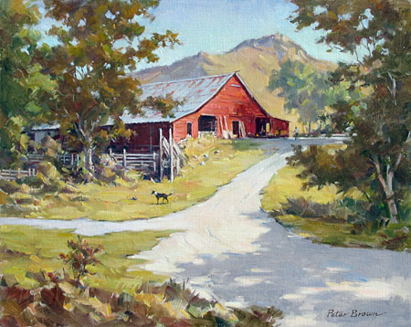 Fine Art by Peter Brown: The Red Shed - Golden Downs
